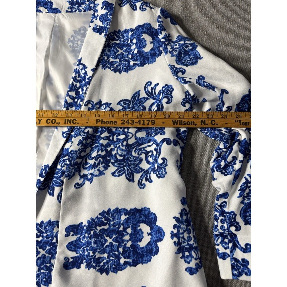 Kim Rogers Women's Open Front Blazer Jacket Size Large Blue And White Floral - Picture 10 of 12